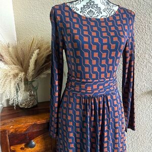 Boden Abigail Women's Blue and brown Dress 6P with pockets 👗